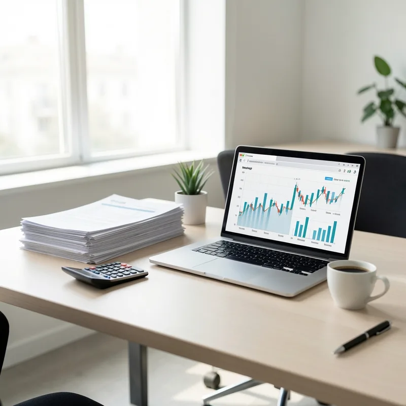 Documents comptables, calculatrice et tableau de gestion d'une petite entreprise